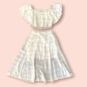 Greylin off shoulder cropped linen ruffle top & midi skirt set..M top..S skirt